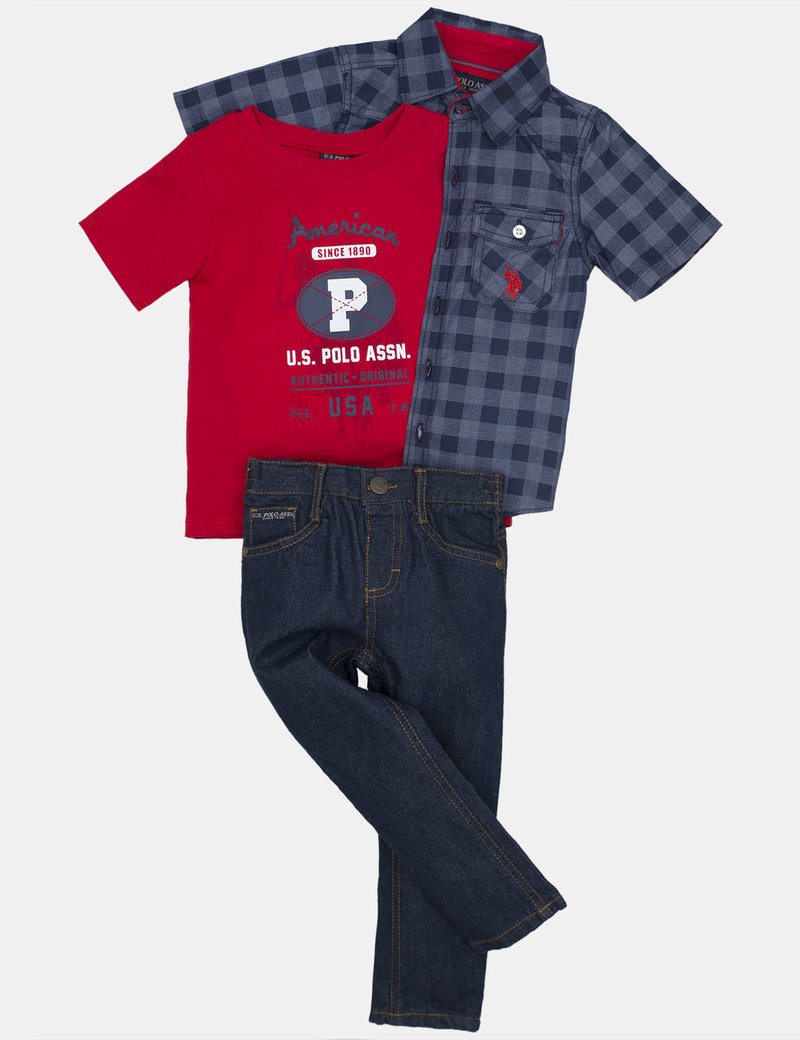 BOYS 3 PIECE SET - WOVEN SHIRT, TEE & JEANS