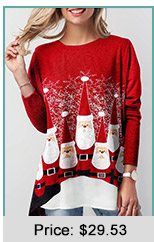 Asymmetric Hem Faux Two Piece Christmas T Shirt 