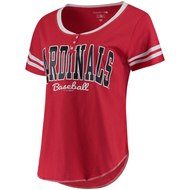 Women's 5th & Ocean by New Era Red/White St. Louis Cardinals Slub Henley T-Shirt