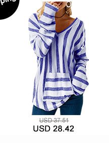 Pocket Long Sleeve Striped Hooded Collar T Shirt