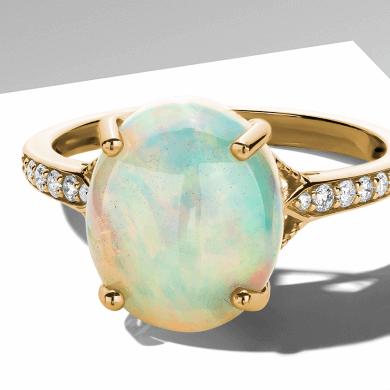 Oval-Cut Opal & Diamond Ring 1/10 ct tw 10K Yellow Gold