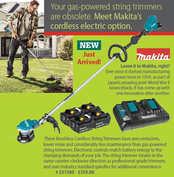 Your gas-powered string trimmers are obsolete. Meet Makita’s cordless electric option.