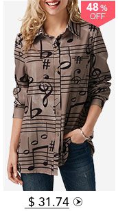 Button Up Printed Turndown Collar Long Sleeve Shirt