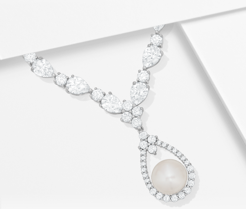 Cultured Pearl/Lab-Created White Sapphire Necklace