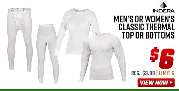 Indera Mills Men's or Women's Classic Thermal Top or Bottoms