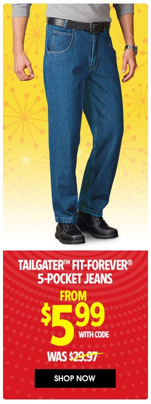 Men's Tailgater Fit-Forever 5-Pocket Jeans FROM $5.99 with code WAS $29.97