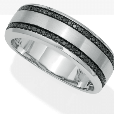 Men's Black Diamond Wedding Band 1/3 ct tw Round-cut 10K White Gold