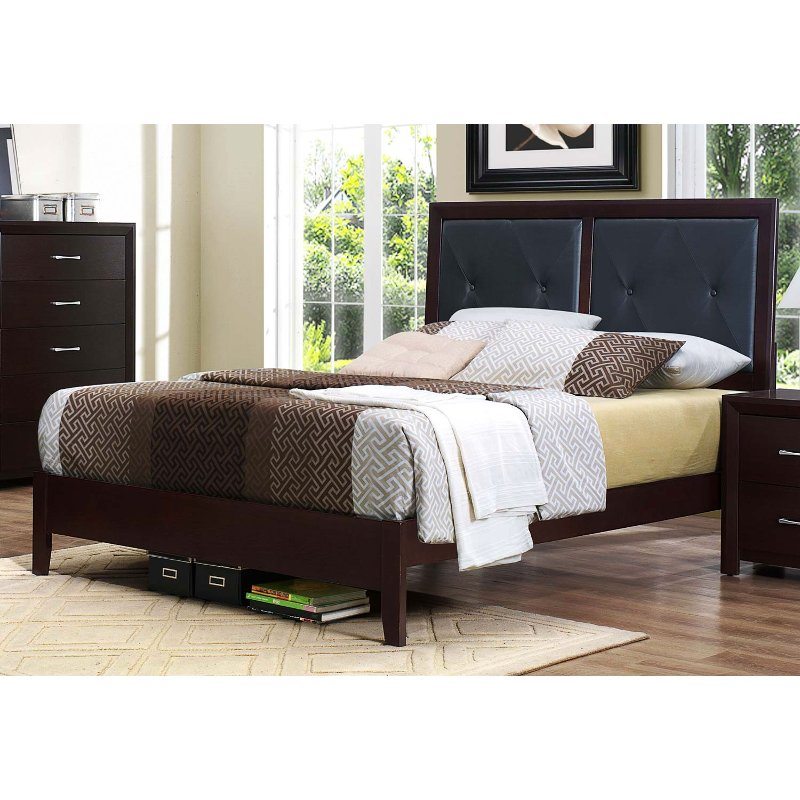 Clearance Espresso and Black Queen Upholstered Bed - Edina