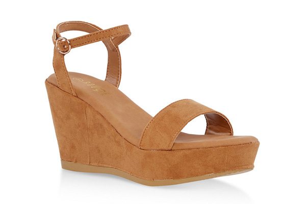 Faux Suede Ankle Strap Wedge Sandals