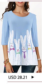 Rabbit Print Three Quarter Sleeve Easter T Shirt
