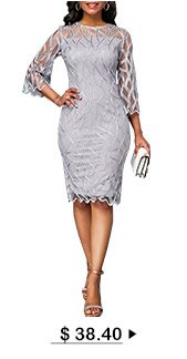 Three Quarter Sleeve Round Neck Light Grey Dress