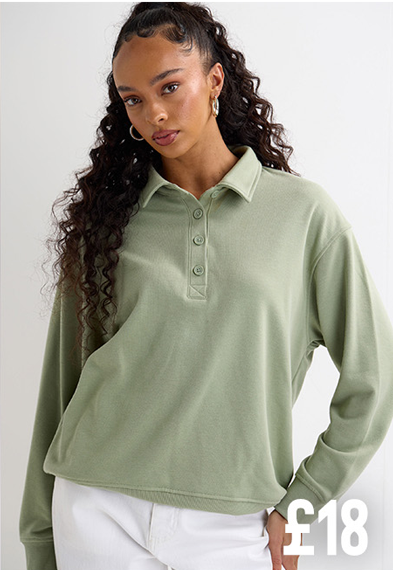 Womens Sage Button Front Sweatshirt Top