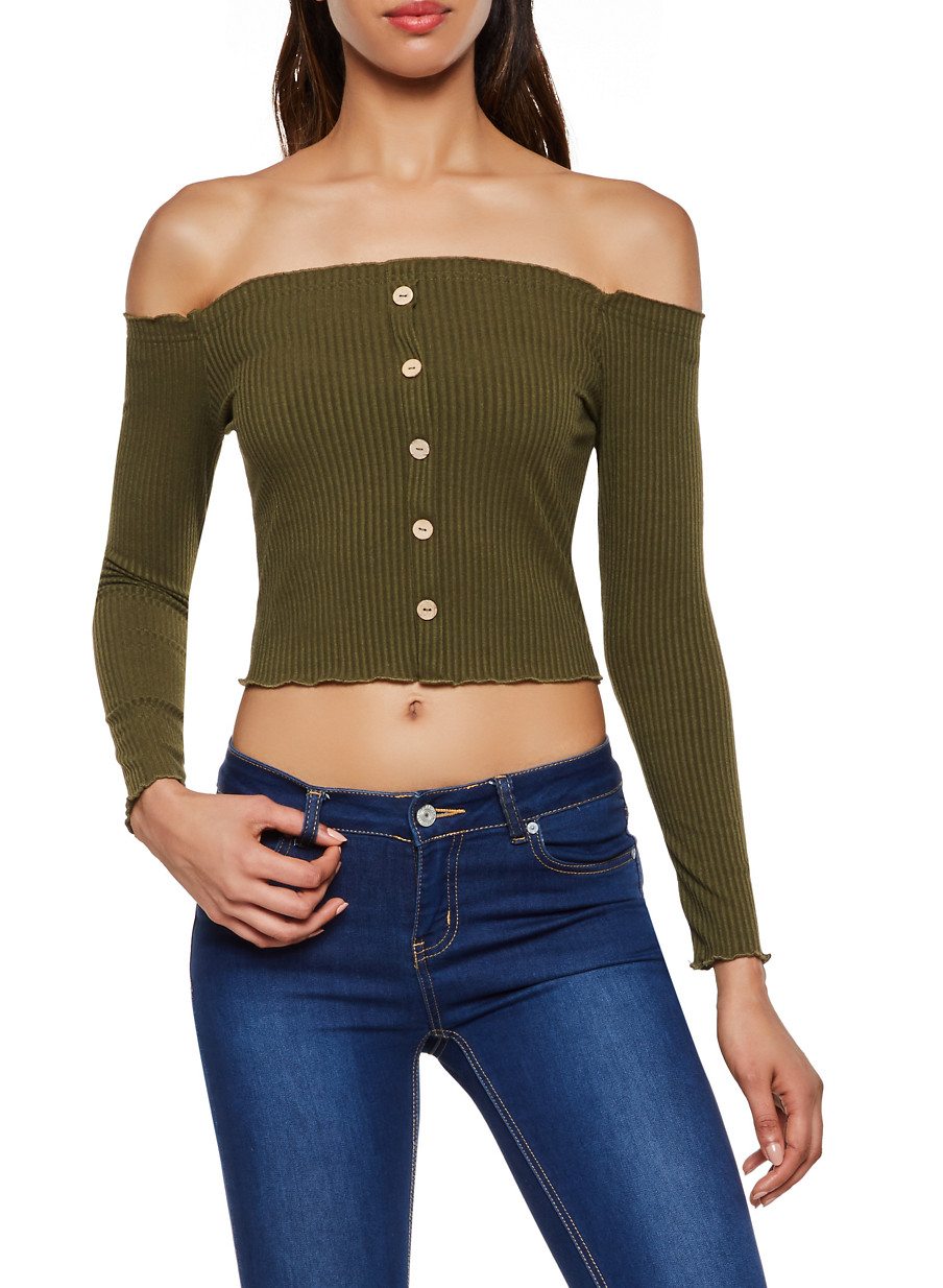 Ribbed Off the Shoulder Lettuce Edge Top