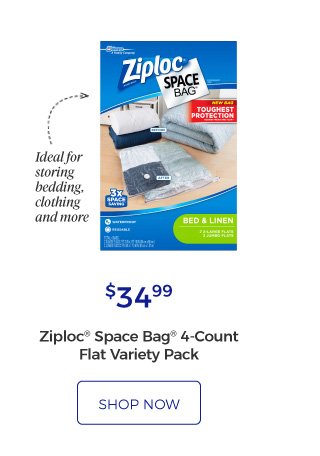 Ziploc® Space Bag® 4-Count Flat Variety Pack | Ideal for storing bedding, clothing and more | $34.99 | shop now