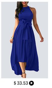 Royal Blue Cardigan and Belted Asymmetric Hem Dress