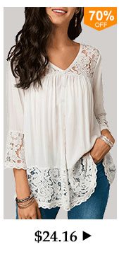 Lace Patchwork Button Up White Blouse