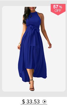 Royal Blue Cardigan and Belted Asymmetric Hem Dress