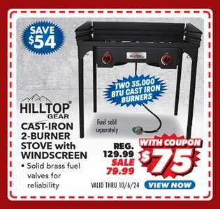 Hilltop Gear Cast-Iron 2-Burner Stove with Windscreen