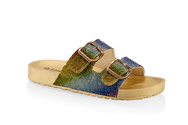 Rhinestone Two Buckle Footbed Sandals