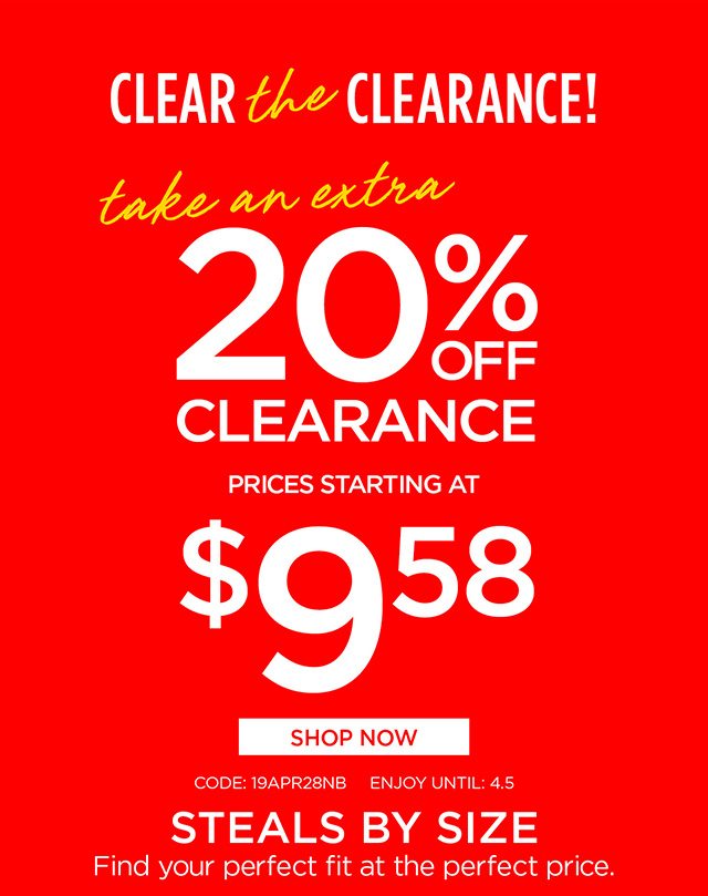 Extra 20% Off Clearance - Code: 19APR28NB