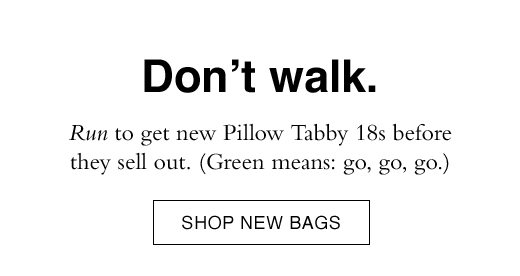 Run to get new Pillow Tabby 18s before they sell out. (Green means: go, go, go.) SHOP NEW BAGS