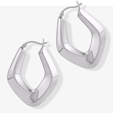 Polished Angled Puff Hoop Earrings Sterling Silver