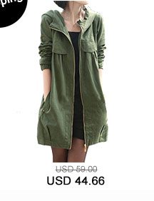 Hooded Collar Zipper Up Pocket Army Green Coat