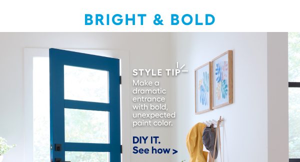 Bright & Bold. Style tip - make a dramatic entrance with bold unexpected paint color. DIY it.