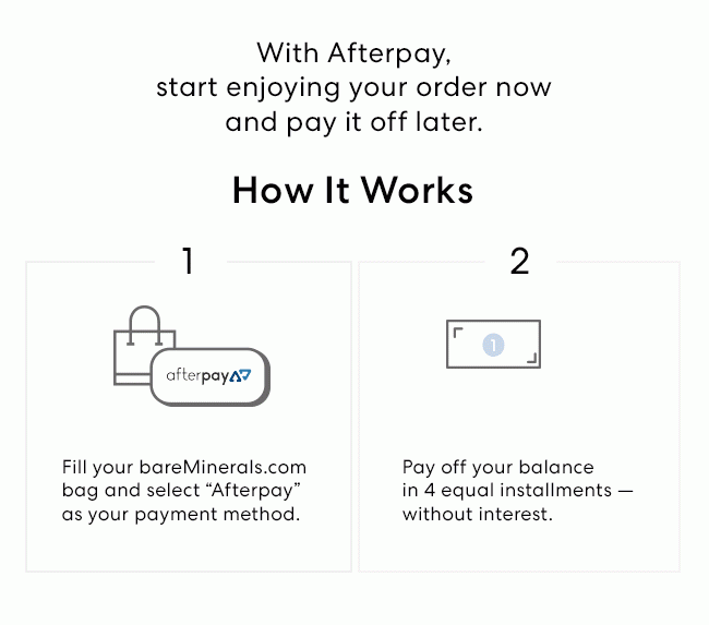 With Afterpay, start enjoying your order now and pay it off later.