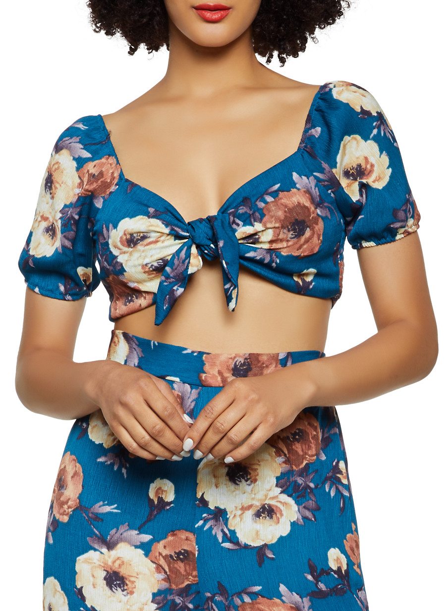 Tie Front Floral Crop Top