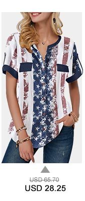 Roll Tab Sleeve Star Print Curved Hem Blouse