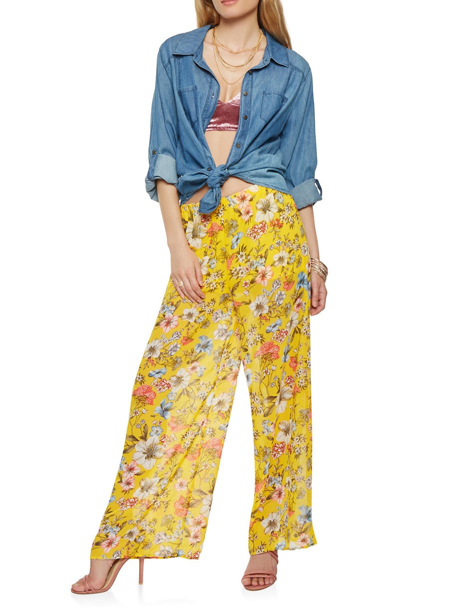 Floral Chiffon Palazzo Pants