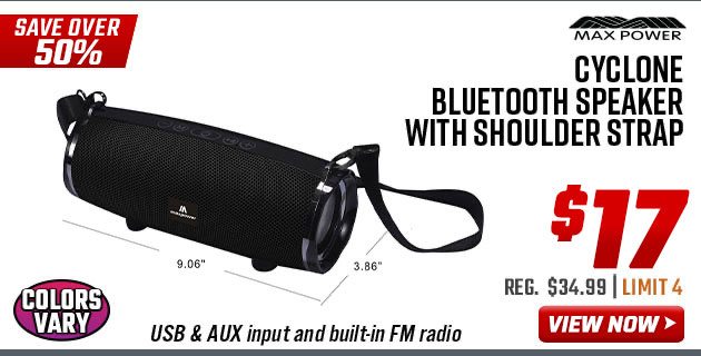 Max Power Cyclone Bluetooth Speaker with Shoulder Strap