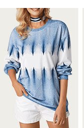 Long Sleeve Round Neck Printed Blue Sweatshirt