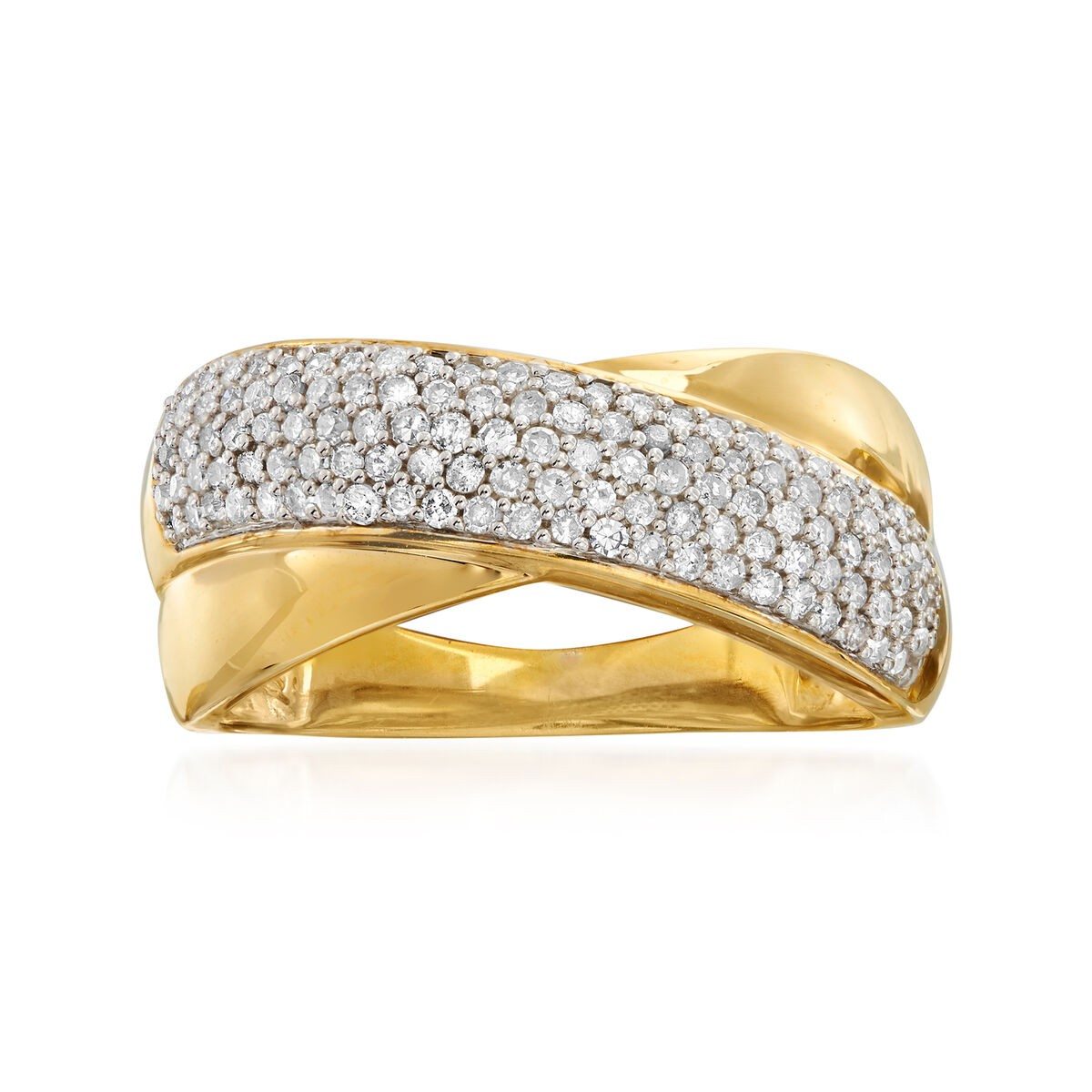 .50 ct. t.w. Pave Diamond Crisscross Ring in 18kt Gold Over Sterling. Size 6