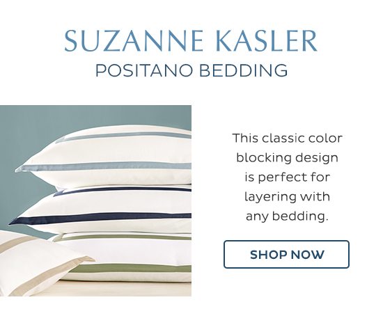 Suzanne Kassler Positano Bedding - This classic color blocking design is perfect for layering with any bedding.