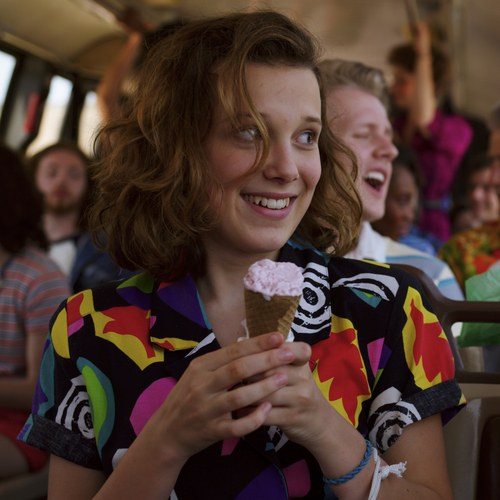 Eleven and Max eating ice cream on Stranger Things