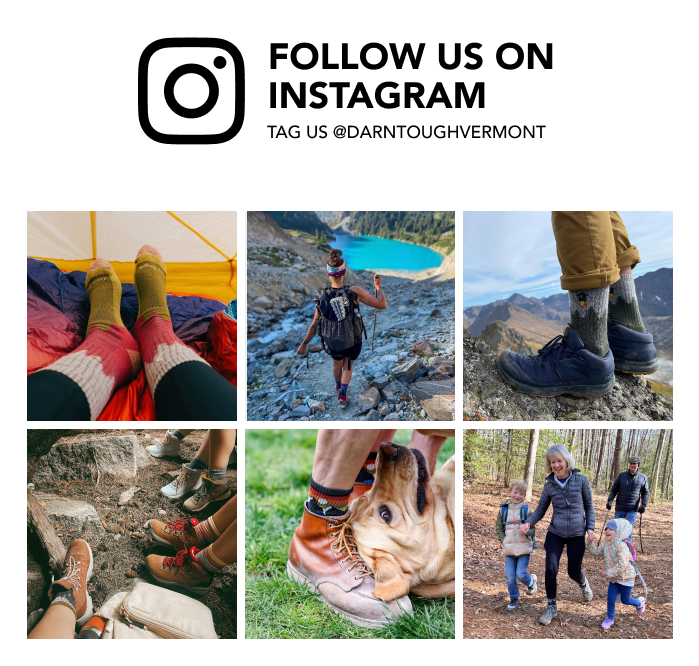 Follow us on Instagram @DarnToughVermont - a grid of sock photos from our IG followers