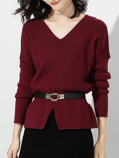 Casual Long Sleeve Knitted Sw...