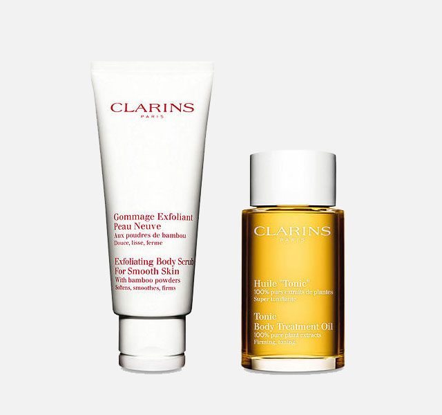 Clarins Exfoliating Body Scrub & Body Treatment Oil Bundle with Gift