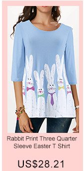 Rabbit Print Three Quarter Sleeve Easter T Shirt
