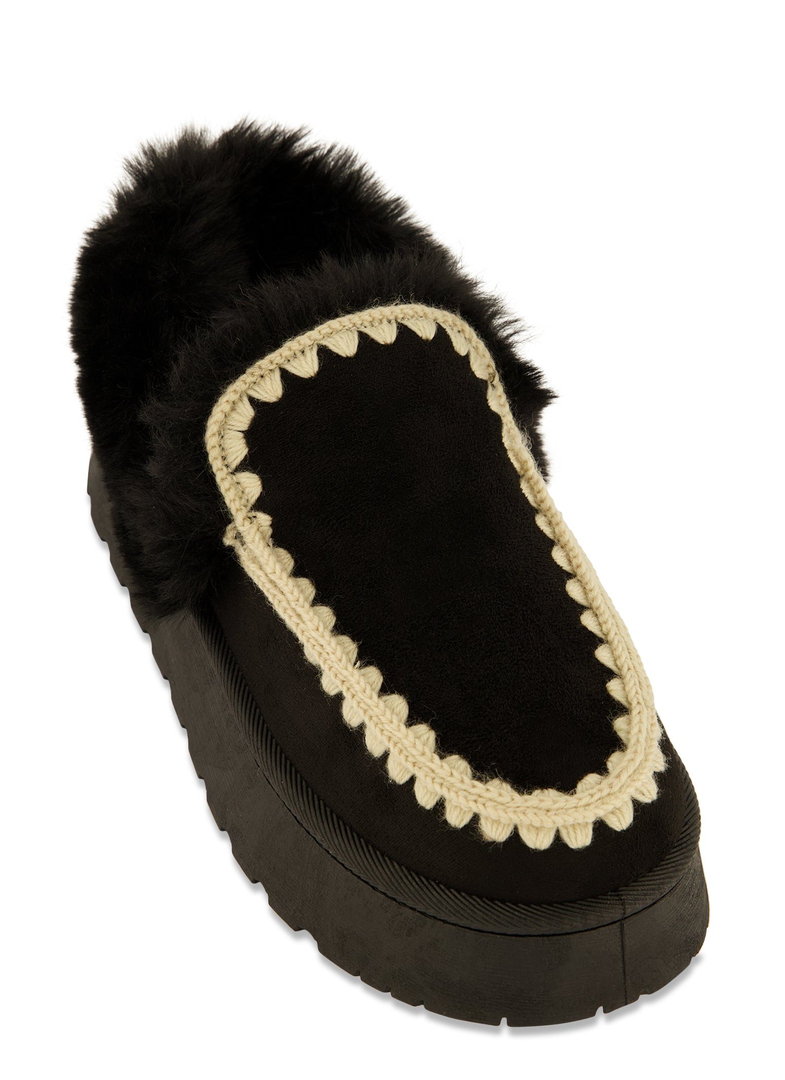 Faux Fur Lined Embroidered Moccasin Slippers