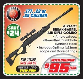 Hatsan AirTact .177, .22 or .25 Caliber Break-Barrel Air Rifle Combo