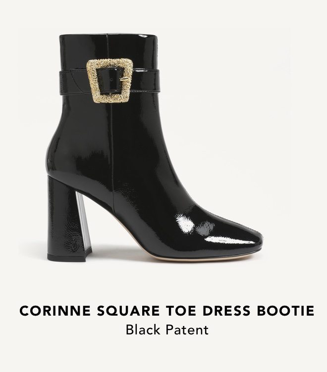 Corinne Square Toe Dress Bootie (Black Patent)