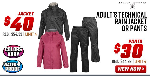 Rugged Exposure Adult's Technical Rain Jacket or Pants