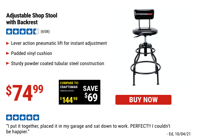 Adjustable Shop Stool with Backrest