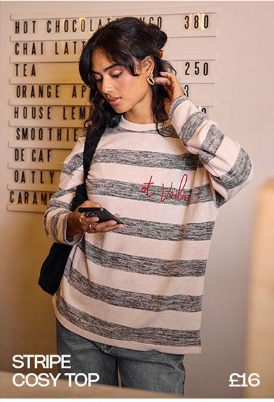 Womens Grey Stripe Slogan Long Sleeve Top