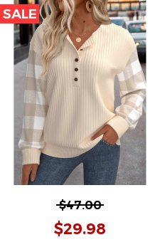 Beige Patchwork Plaid Long Sleeve Round Neck Sweatshirt