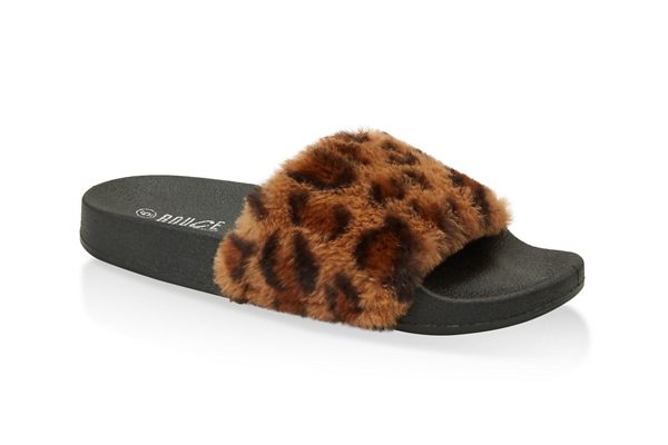 Faux Fur Band Pool Slides