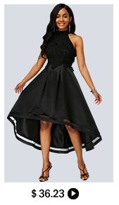 Black Lace Panel Sleeveless High Low Dress